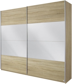 Rauch Möbel Quadra Kleiderschrank, Schwebetürenschrank, 2-türig, mit Spiegel, inkl. Zubehörpaket Basic 6 Einlegeböden 3 Kleiderstangen, Farbe Eiche Sonoma, BxHxT 270 x 229 x 62 cm