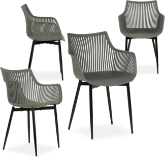 IDIMEX Gartenstuhl VIOLETTA (4 St), Moderne Outdoor Schalenstühle 4er Set aus Alu & Kunststoff grau