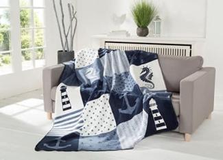 Ibena Jacquard Decke Bremerhaven blau|150x200 cm