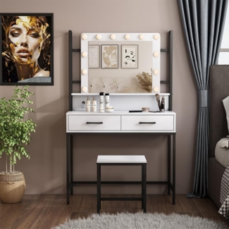 Schminktisch Luvia Weiß 90 cm mit LED-Beleuchtung und Hocker Vicco