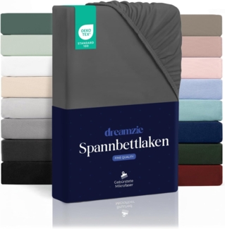 Dreamzie Spannbetttlaken 90x200 cm - Hoher Steg bis 33 cm - 100% Mikrofaser - Dunkelgrau - Schadstoffgeprüft (Oeko TEX), Bettlaken mit Gummizug