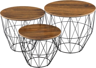 Metallkorb Beistelltisch Padua 3er-Set Eiche Antik en. casa