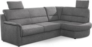 Cavadore Ecksofa Paris mit Federkern / Kleines L-Sofa mit Vorziehsitz, Bettkasten und Ottomane / inkl. 2 Kopfstützen / 243 x 112 x 155 / Grau