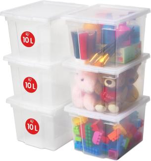 Iris Ohyama, 6er-Set, Aufbewahrungsboxen, 10 L, mit Deckel, stapelbar, Garage, Schlafzimmer, Wohnzimmer - Useful Storage Box USB-S - Transparent