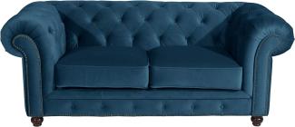 Orleans Sofa 2-Sitzer Samtvelours Petrol Buche Nussbaumfarben