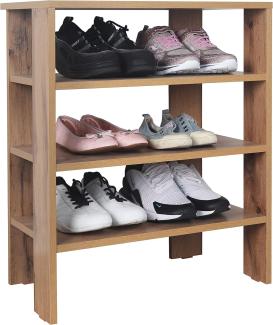 RICOO Schuhregal schmal und hoch 70x55x32cm Standregal Pressholz Eiche Braun WM039-EW, Schuhständer mit 3 Ebenen, Schuhschrank offen, Schuhablagen Flur Shoe Rack, Schuhablage klein, Schuhregale