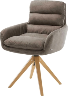 Esszimmerstuhl Abelia-Flex mit Armlehnen Mikrofaser Taupe Vintage Holzgestell kantig Natur