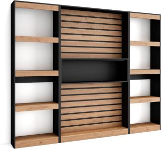 Skraut Home | Bücherregal Bibliothek | Bookshelf, Bookcase | 230 x 186 x 25 cm | Wohnzimmer, Esszimmer, Büro | Aufbewahrungsregal | Moderner Stil | Eiche Schwarz