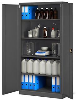 Aktenschrank C001H Büroschrank Metallschrank Stahlschrank Werkzeugschrank Stahlblech Pulverbeschichtet Flügeltürschrank Abschließbar 195 x 90 x 40 cm (anthrazit/anthrazit)