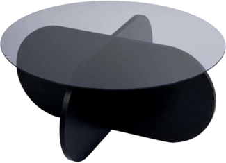 Stylish Coffee Table, 75 x 35 x 75 cm | 100% Tempered Glass & Melamine Coated Particle Board | Black & Fume Finish | Modern Design for Living Room & Office