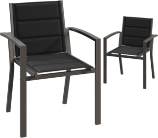 JUMMICO Garten Stapelstühle mit Armlehnen, Aluminium Outdoor Garten Stühle mit Baumwollsitz für Balkon, Terrasse, Garten - Set aus 2 Stück, Braun