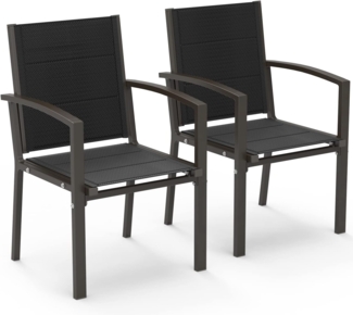 JUMMICO Garten Stapelstühle mit Armlehnen, Aluminium Outdoor Garten Stühle mit Baumwollsitz für Balkon, Terrasse, Garten - Set aus 2 Stück, Braun