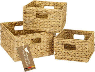 HMF Aufbewahrungskorb Aufbewahrungskorb, Korb geflochten aus Wasserhyazinthe (3 St), Regalkorb, quadratisch, 3er Set, 22 + 26 + 30 cm