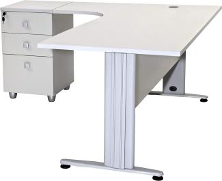 Furni24 Schreibtisch Winkelschreibtisch, Eckschreibtisch, Moderner Bürotisch Computertisch mit großer Arbeitsfläche, Bürotisch, PC Tisch, Dona Grau 180 x 120 x 74 cm inkl. Beistellcontainer Links gewinkelt