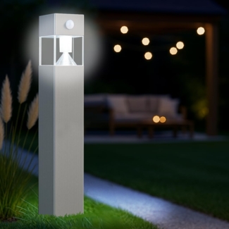 MeLiTec Solar Gartenleuchte rund/ eckig mit Bewegungsmelder, Edelstahl silber / anthrazit : Edelstahl matt : Eckig