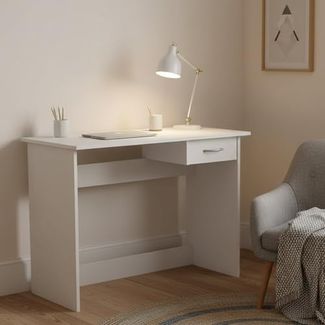 Dmora - Schreibtisch Oise, Mehrzweckschreibtisch, Bürotisch für PC, Eckschreibtisch, 101x49 h76 cm, Mattweiß