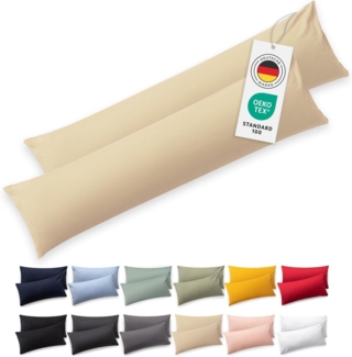 Blumtal Seitenschläferkissen Bezug 40x145 (2er Set Kissenbezüge) - Beige - 100% Baumwolle, Oeko-Tex Zertifiziert, Kissenbezug für Seitenschläferkissen, Kissenhülle mit Reißverschluss