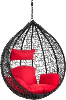 Hängesessel Hängekorb Poly Rattan mit Gestell 2-Sitzer Schaukel Korb Sitzkissen, Schwarz