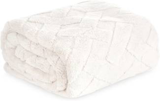 Wohndecke CARO Design91 Karierte Kuscheldecke ideales Geschenk Weiche warme Decke 70x160 cm creme