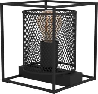 Eglo 43774 Tischleuchte CATTERICK Stahl schwarz E27 1X40W L:16. 5cm B:16. 5cm H:19cm mit Kabelschalter