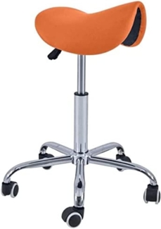 QUIRUMED Pony-Hocker mit 5 Rädern, Chromgestell, orange Farbe, Kunstlederpolsterung, höhenverstellbar, leicht, ergonomisches Design, drehbar, bis zu 150 kg
