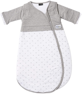 Gesslein 772083 Bubou Babyschlafsack mit abnehmbaren Ärmeln: Temperaturregulierender Ganzjahresschlafsack für Baby/Kinder Größe 90 cm, grau meliert/weiß mit Sternen