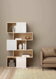 Dmora - Bücherregal Flavie, Büroregal, Mobiler Buchhalter, Bücherbrett, 96x32 h166 cm, Eiche und Weiß