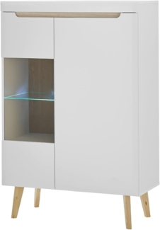 Highboard Isgard in weiß und Eiche 90 x 134 cm