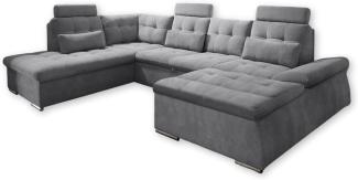 Couch Nalo Sofa Schlafcouch Bettsofa Schlafsofa Sofabett Wohnlandschaft ausziehbar dunkelgrau Ottomane links U-Form