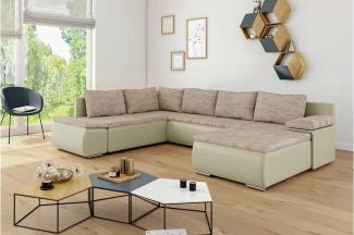 Stylefy Nessi Wohnlandschaft Strukturstoff BERLIN Kunstleder MADRYT Hellbraun Beige Rechts