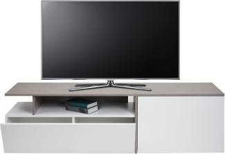 TV-Rack HWC-L34, Lowboard Fernsehtisch Sideboard TV-Schrank Kommode, Holz 45x161x40cm Staufach, Beton-Optik weiß