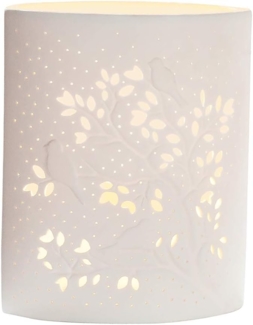 GILDE Tisch Leuchte Tischlampe Dekolampe Vögel auf Baum - aus edlem Porzellan mit Lochmuster H 20 cm