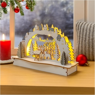 HTI-Living Batteriebetrieben LED Holz Weihnachtsdeko mit Waldmotiv