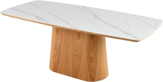riess-ambiente Säulen-Esstisch UNIQUE 200cm weiß / braun · Konferenztisch mit Keramik-Tischplatte (Einzelartikel, 1-St), 8-10 Personen · Säulenfuß aus furniertem Eichenholz · Marmor-Design