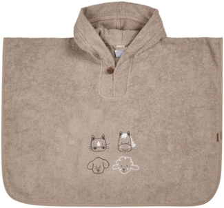 Sterntaler Poncho Bauernhof - Kinder Badeponcho aus saugfähiger Baumwolle - Badetuch zum einfachen drüberziehen - Baby Badeponcho mit Holzknopf und niedlicher Stickerei, sandfarben