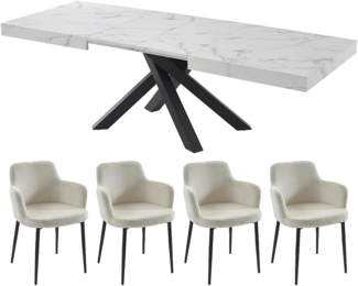 Vente-unique - Set Tisch CATONAV + 4 Stühle CELOLA - Weiß & Cremefarben