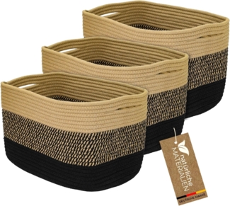 HMF Aufbewahrungskorb Aufbewahrungskorb mit versteckten Griffen, für Kallax Regal geeignet (Set, 3er), Korb handgenäht aus Baumwolle, 37,5 x 25 x 22,5 cm, Schwarz-Honig