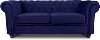 Sofa Chesterfield Asti 2-Sitzer, Couchgarnitur 2-er, Sofagarnitur, Couch mit Holzfüße, Polstersofa - Glamour Design, Velours (Dunkelblau (Velvet 86))