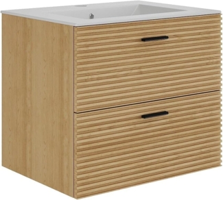 Vente-unique - Badezimmermöbel geriffelt hängend mit Einbauwaschbecken - 2 Schubladen - Natur hell - 60 cm - SARONE