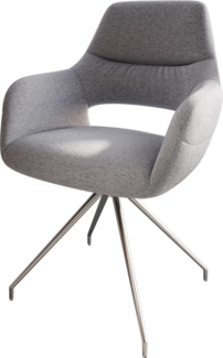 Esszimmerstuhl Yago-Flex mit Armlehnen Strukturstoff Hellgrau Kreuzgestell konisch Edelstahl Taschenfederkern