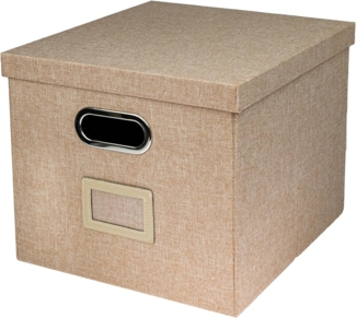 HMF Aufbewahrungsbox Aufbewahrungsbox mit Deckel für DIN A4 Hängeregister, Regalbox passend für Kallax, 33 x 37,5 x 28 cm, Beige