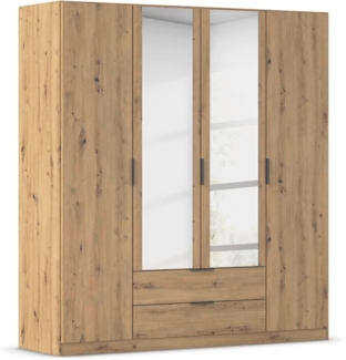 Rauch Möbel Lagoa, Kleiderschrank, Garderobe für Schlafzimmer, Kinderzimmer, Jugendzimmer 4-türig mit Spiegel, 2 Schubladen, mit Zubehör Classic, Farbe Eiche Artisan, Holz, Breite 181 cm