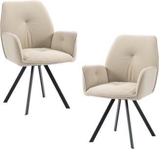 MEUBLE COSY Esszimmerstühle Drehbar 2er Set Küchenstuhl Polsterstuhl Drehstuhl mit Armlehne Sessel aus Samt Metallbeine, Sitzbreite 49 cm, für Esszimmer Wohnzimmer, Arbeitszimmer, Beige, 60 x 62 x 87. 5cm