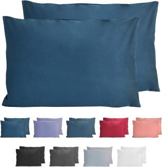 Komfortec 100% Baumwolle Kissenbezüge 40x60 cm, 2er Set, Superweicher Premium Jersey Kopfkissenbezug 150 g/m², Kissenhülle, Tiefseeblau