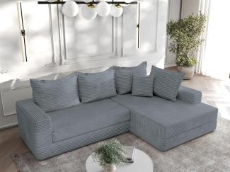 Ecksofa Couchgarnitur Sofa OSKAR in Stoff Tilia Grau Ottomane Rechts