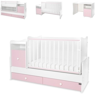 Lorelli Babybett Trend Plus 70x160 cm Schreibtisch Kinderbett Schubladen Kommode pink