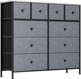 Clevich Kommode mit Schubladen, mit 10 Stoffschubladen, Holzplatte, Metallgestell, Geeignet für Schlafzimmer, Wohnzimmer, Kinderzimmer, Büro, Flur, Diele (Dunkelgrau, 1 Stück)