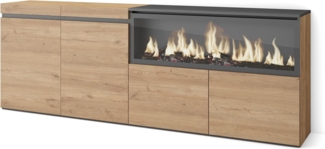 Skraut Home | Sideboard, Highboard | Kommode, Komodenschrank | 210 | 4 Türen | Elektrokamin XXL | Moderner Stil | Eiche