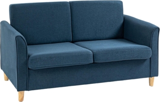 HOMCOM 2-Sitzer Couch mit Holzbeine, Leinenoptik, Loveseat 1 Teile, für Wohnzimmer, Schlafzimmer, Blau