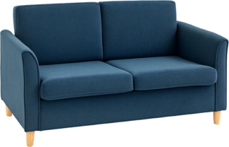 HOMCOM 2-Sitzer Couch mit Holzbeine, Leinenoptik, Loveseat 1 Teile, für Wohnzimmer, Schlafzimmer, Blau